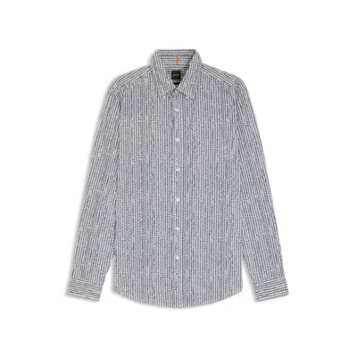 Hugo Boss Regular-fit Shirt In Printed Cotton Voile In Gray