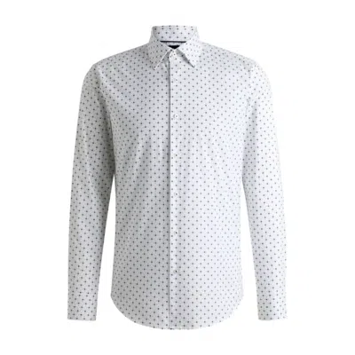 Hugo Boss Regular-fit Shirt In Printed Stretch-cotton Poplin In White