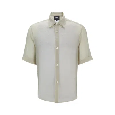 Hugo Boss Regular-fit Shirt In Soft Organza With Kent Collar In Light Beige