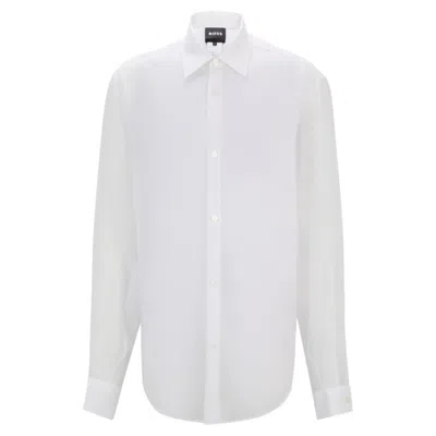 Hugo Boss Regular-fit Shirt In Soft Organza With Kent Collar In White