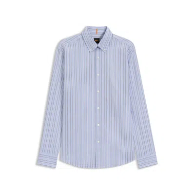 Hugo Boss Regular-fit Shirt In Stretch-cotton Dobby In Blue