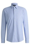 Hugo Boss Regular-fit Shirt In Striped Performance Material In Light Blue