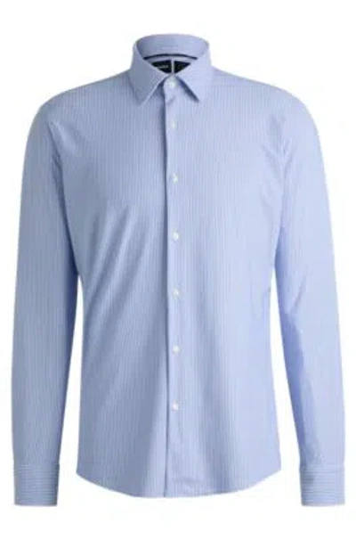 Hugo Boss Regular-fit Shirt In Striped Performance Material In Light Blue