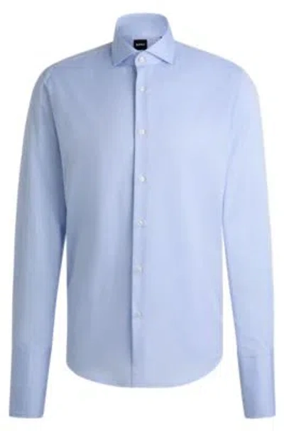 Hugo Boss Regular-fit Shirt In Structured Cotton With Double Cuffs In Light Blue