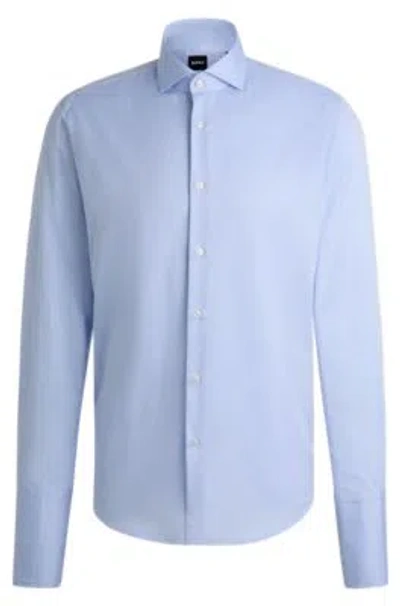 Hugo Boss Regular-fit Shirt In Structured Cotton With Double Cuffs In Brown