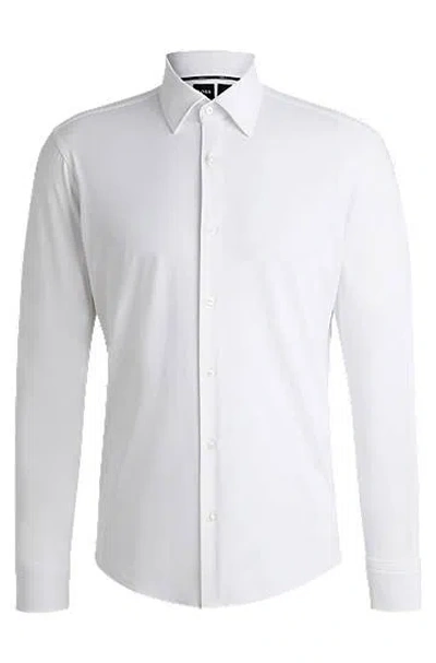 Hugo Boss Regular-fit Shirt In Structured Performance-stretch Fabric In White