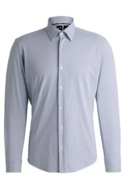 Hugo Boss Regular-fit Shirt In Structured Performance-stretch Fabric In Dark Blue
