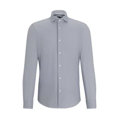 Hugo Boss Regular-fit Shirt In Structured Performance-stretch Material In Grey