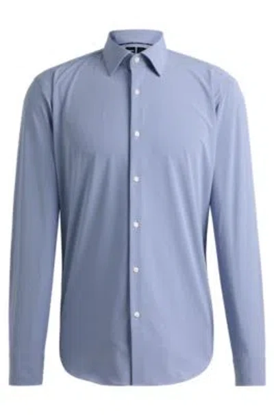 Hugo Boss Regular-fit Shirt In Structured Performance-stretch Material In Light Blue