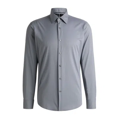 Hugo Boss Regular-fit Shirt In Structured Stretch Fabric In Gray
