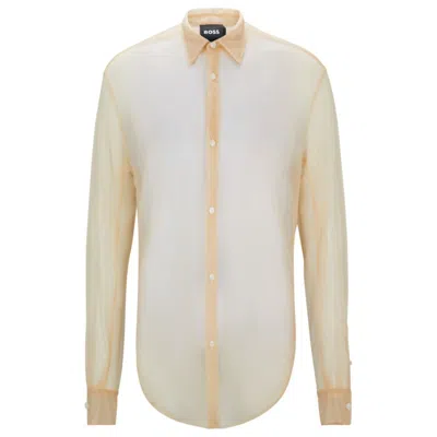 Hugo Boss Regular-fit Shirt In Transparent Jersey With Kent Collar In Light Beige
