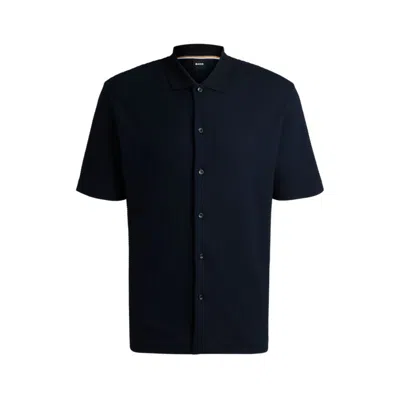 Hugo Boss Regular-fit Shirt In Waffle Cotton In Blue