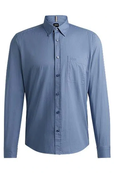 Hugo Boss Regular-fit Shirt In Washed Cotton Twill In Open Blue