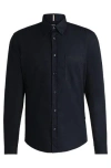 Hugo Boss Regular-fit Shirt In Washed Cotton Twill In Dark Blue