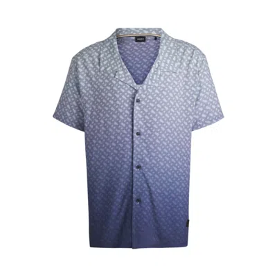 Hugo Boss Regular-fit Shirt With Degradé Monogram Print In Blue
