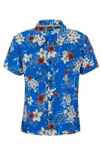 Hugo Boss Regular-fit Shirt With Seasonal Print In Blue