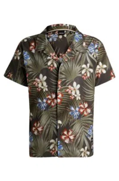 Hugo Boss Regular-fit Shirt With Seasonal Print In Beige