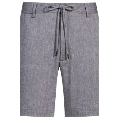 Hugo Boss Regular-fit Shorts In A Linen Blend With Drawcord In Blue