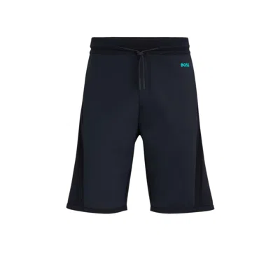 Hugo Boss Regular-fit Shorts With Contrasting Logo Print In Dark Blue