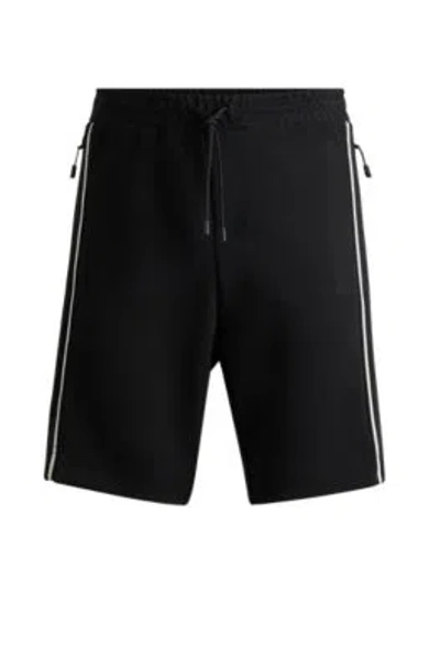 Hugo Boss Regular-fit Shorts With Tape Inserts In Black