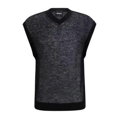 Hugo Boss Regular-fit Sleeveless Sweater In A Translucent Knit In Black