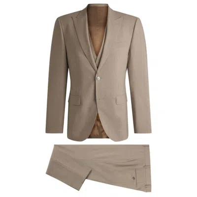 Hugo Boss Regular-fit Suit In Crease-resistant Stretch Wool In Brown