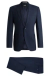 Hugo Boss Boss Notched Lapel Padded Shoulder Jacket With Eyelet Design In Dark Blue