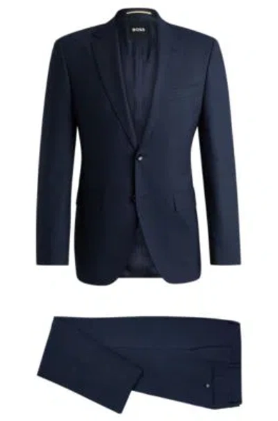 Hugo Boss Regular-fit Suit In Micro-patterned Stretch Fabric In Dark Blue