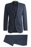 Hugo Boss Regular-fit Suit In Micro-patterned Stretch Fabric In Light Blue