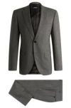 Hugo Boss Regular-fit Suit In Micro-patterned Stretch Fabric In Light Green