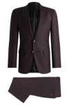 Hugo Boss Regular-fit Suit In Micro-patterned Stretch Wool In Dark Purple
