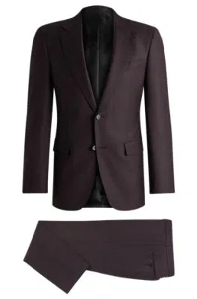 Hugo Boss Regular-fit Suit In Micro-patterned Stretch Wool In Dark Purple
