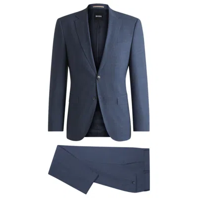 Hugo Boss Regular-fit Suit In Patterned Stretch Cloth In Blue