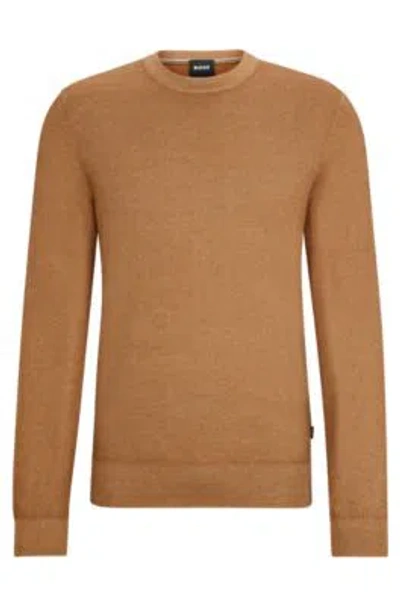 Hugo Boss Regular-fit Sweater In 100% Cashmere With Ribbed Cuffs In Beige