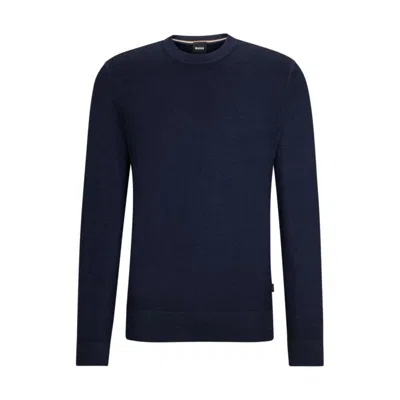 Hugo Boss Regular-fit Sweater In 100% Cashmere With Ribbed Cuffs In Blue
