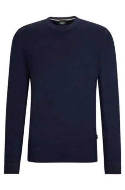 Hugo Boss Regular-fit Sweater In 100% Cashmere With Ribbed Cuffs In Dark Blue