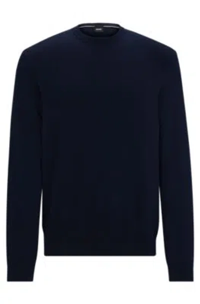 Hugo Boss Regular-fit Sweater In 100% Cotton With Ribbed Cuffs In Dark Blue