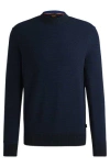 Hugo Boss Regular-fit Sweater In A Two-tone Cotton Blend In Blue