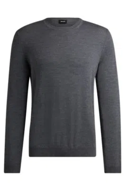 Hugo Boss Regular-fit Sweater In Extra-fine Merino In Gray