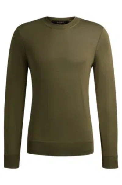 Hugo Boss Regular-fit Sweater In Fine-gauge Silk In Light Green