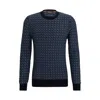 Hugo Boss Regular-fit Sweater In Silk With Geometric Structure In Blue