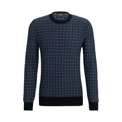 Hugo Boss Regular-fit Sweater In Silk With Geometric Structure In Gray