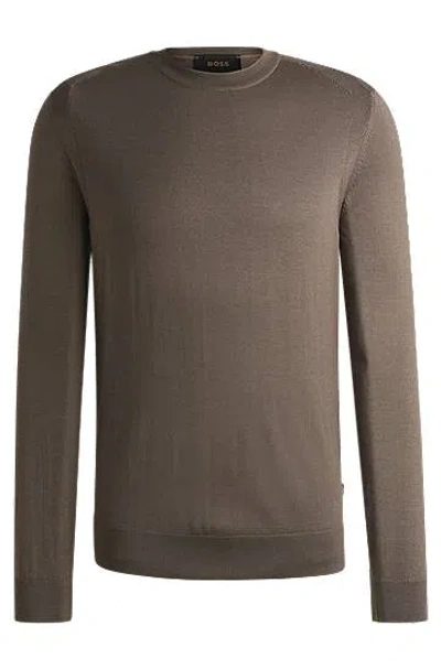 Hugo Boss Regular-fit Sweater In Wool, Silk And Cashmere In Brown