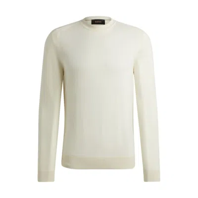 Hugo Boss Regular-fit Sweater In Wool, Silk And Cashmere In White