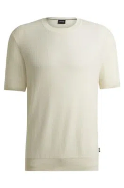 Hugo Boss Regular-fit Sweater With Short Sleeves And Logo Flag In White