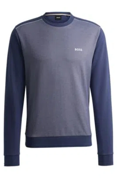 Hugo Boss Regular-fit Sweatshirt With Jacquard Structure In Dark Blue