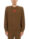 Hugo Boss Hugo Regular Fit Sweatshirt With Logo Label In Brown