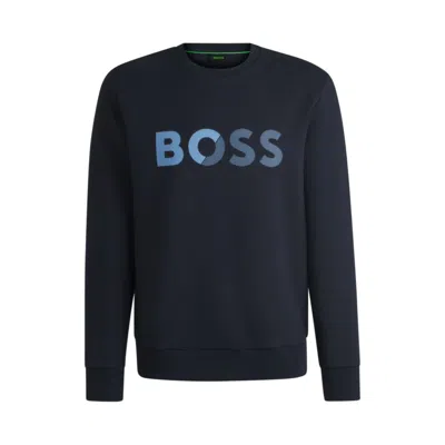 Hugo Boss Salbo Tape Mens Crew Neck Sweatshirt With Logo In Dark Blue 402