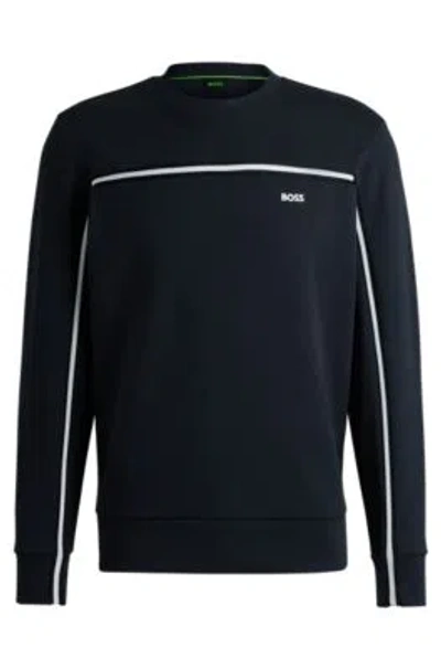 Hugo Boss Boss Men' Dark Blue Round Neck Sweatshirt With Long Sleeves And Embroidered Logo