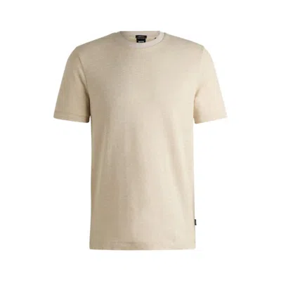 Hugo Boss Regular-fit T-shirt In Cotton And Linen In Beige